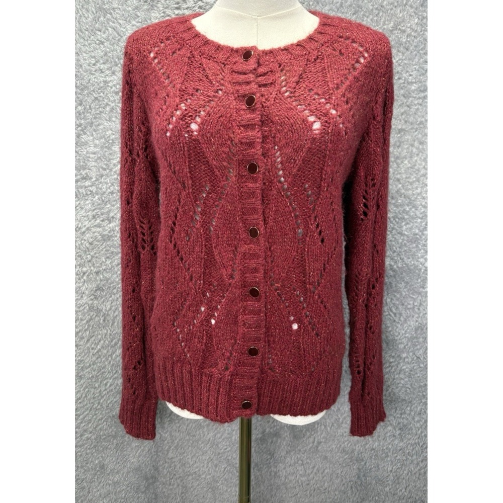 ModCloth Womens Small Red Open Knit Pointelle Sweater Pullover Long Sleeve Boho